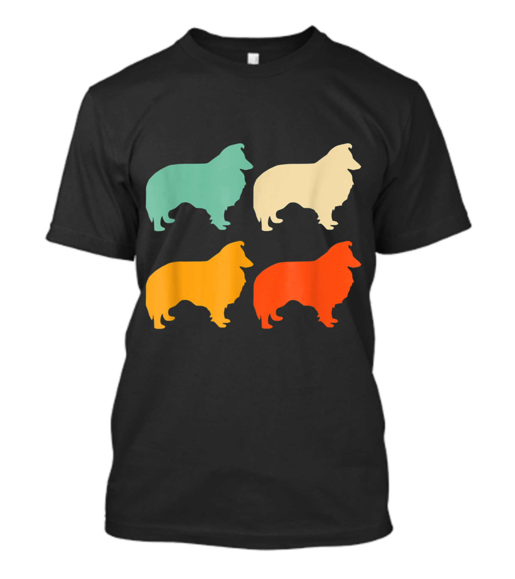 Vintage Sheltie Silhouette Retro Style Quadrant T-Shirt