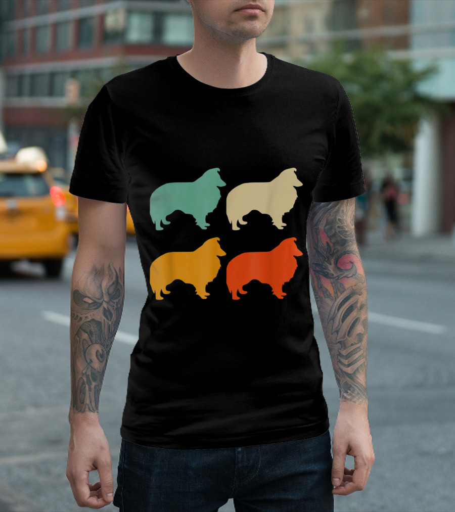 Vintage Sheltie Silhouette Retro Style Quadrant T-Shirt