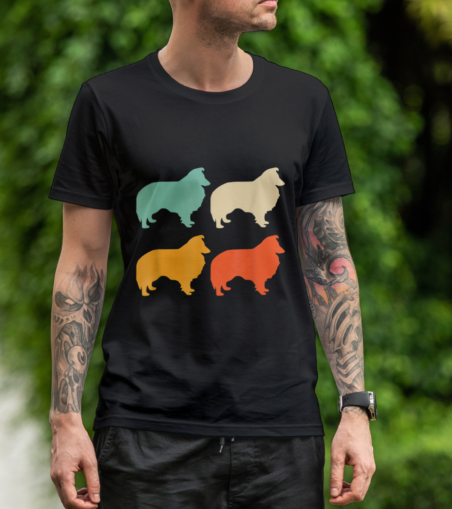 Vintage Sheltie Silhouette Retro Style Quadrant T-Shirt