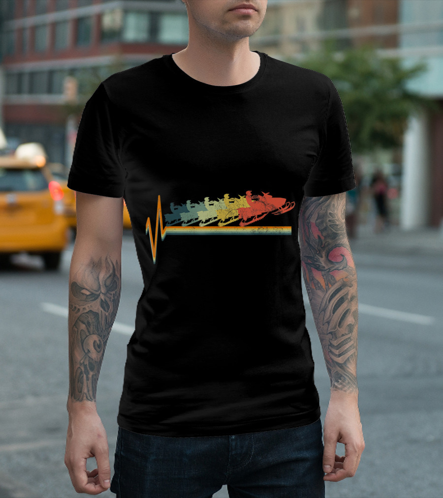 Snowmobile Heartbeat Vintage Love Retro Racing T-Shirt