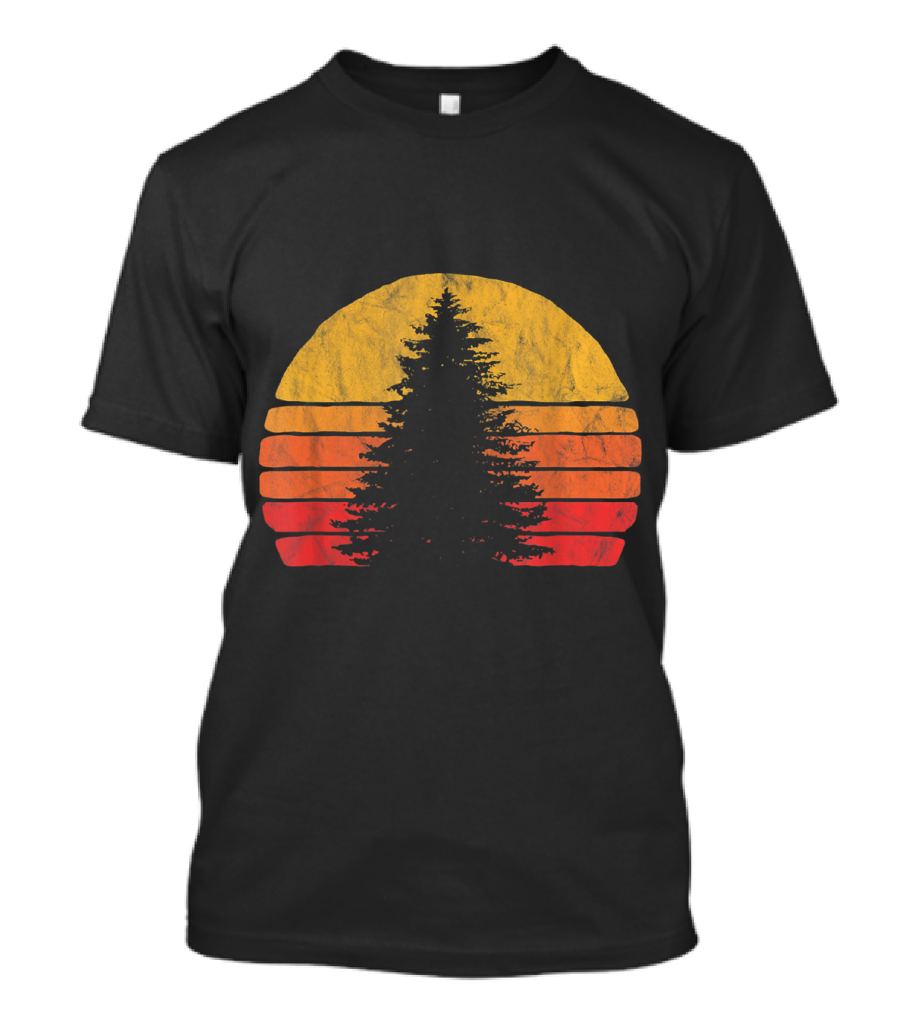 Solitary Pine Tree Sun Vintage Outdoor Sunset Retro T-Shirt