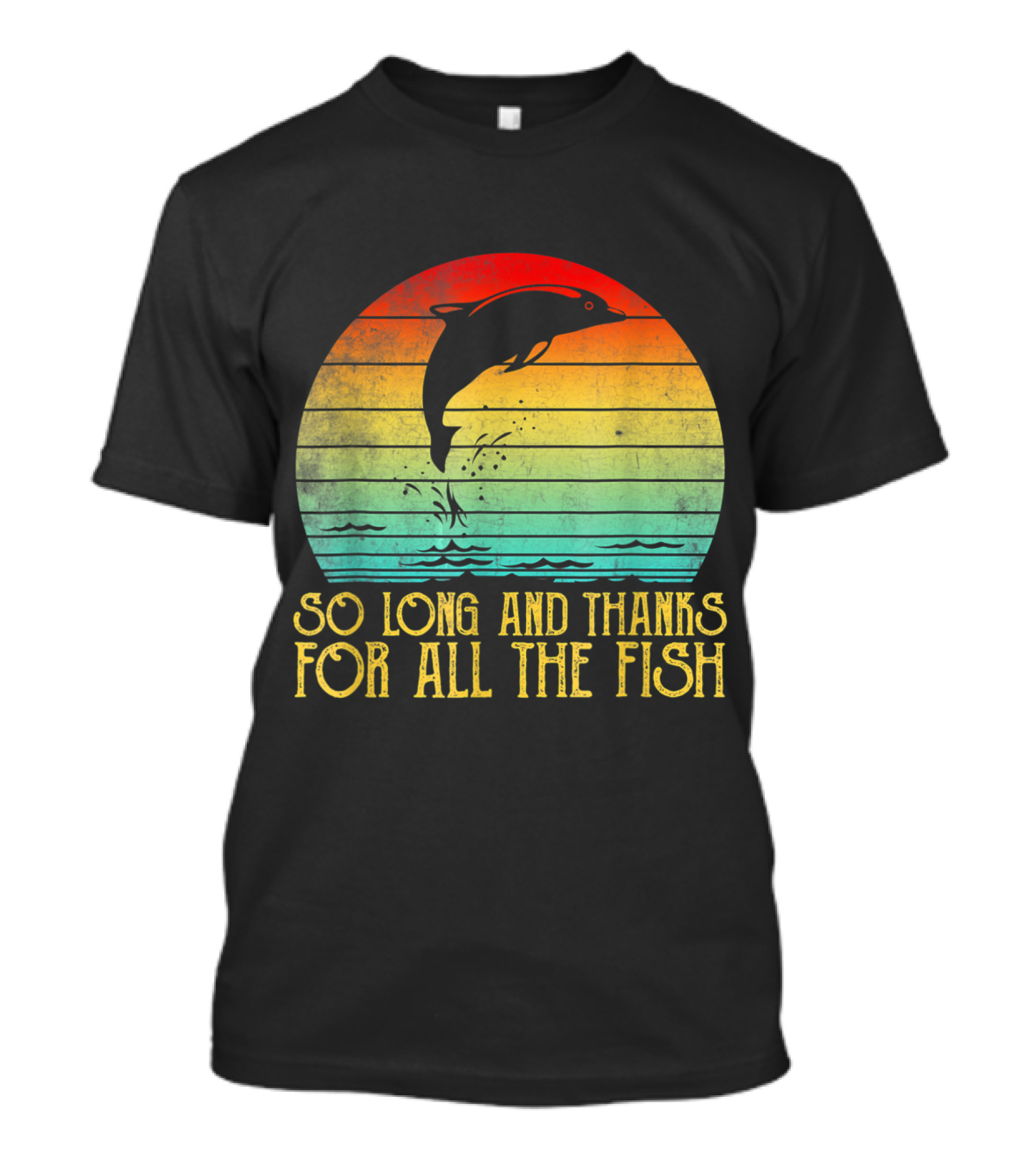 So Long And Thanks For All The Fish Dolphin Jumping Vintage Sunset T-Shirt