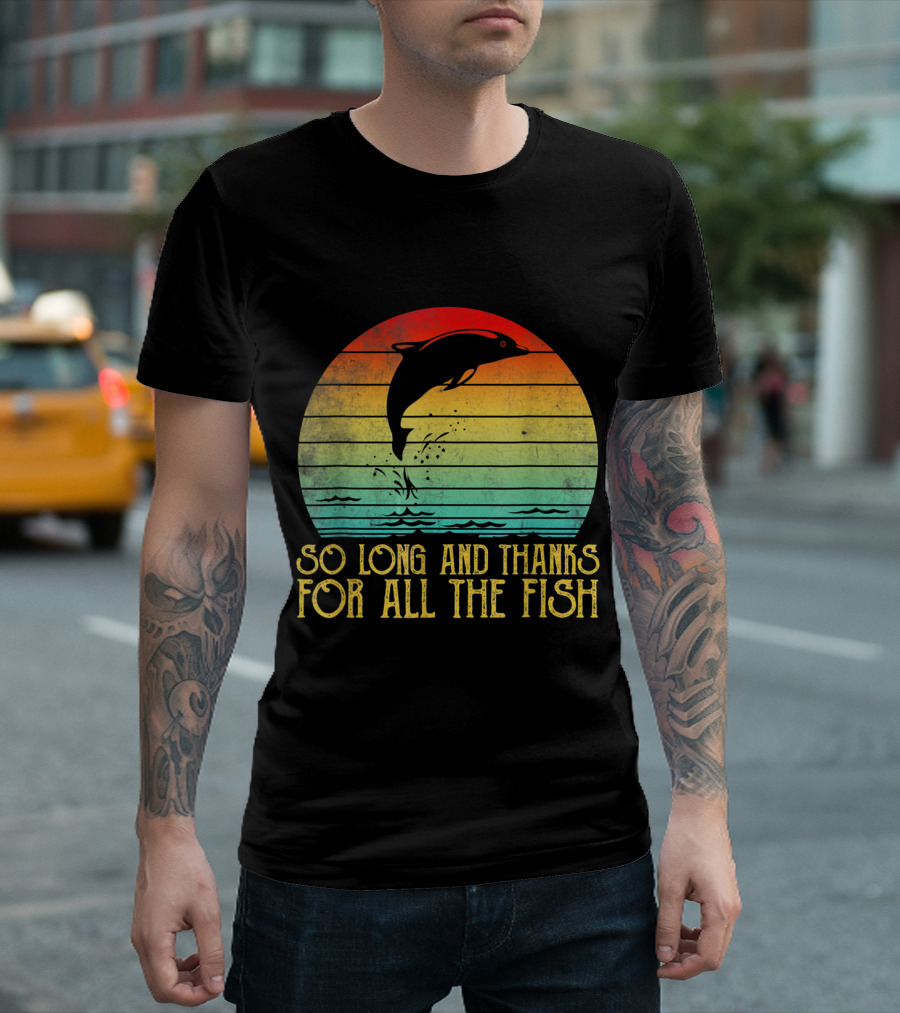 So Long And Thanks For All The Fish Dolphin Jumping Vintage Sunset T-Shirt