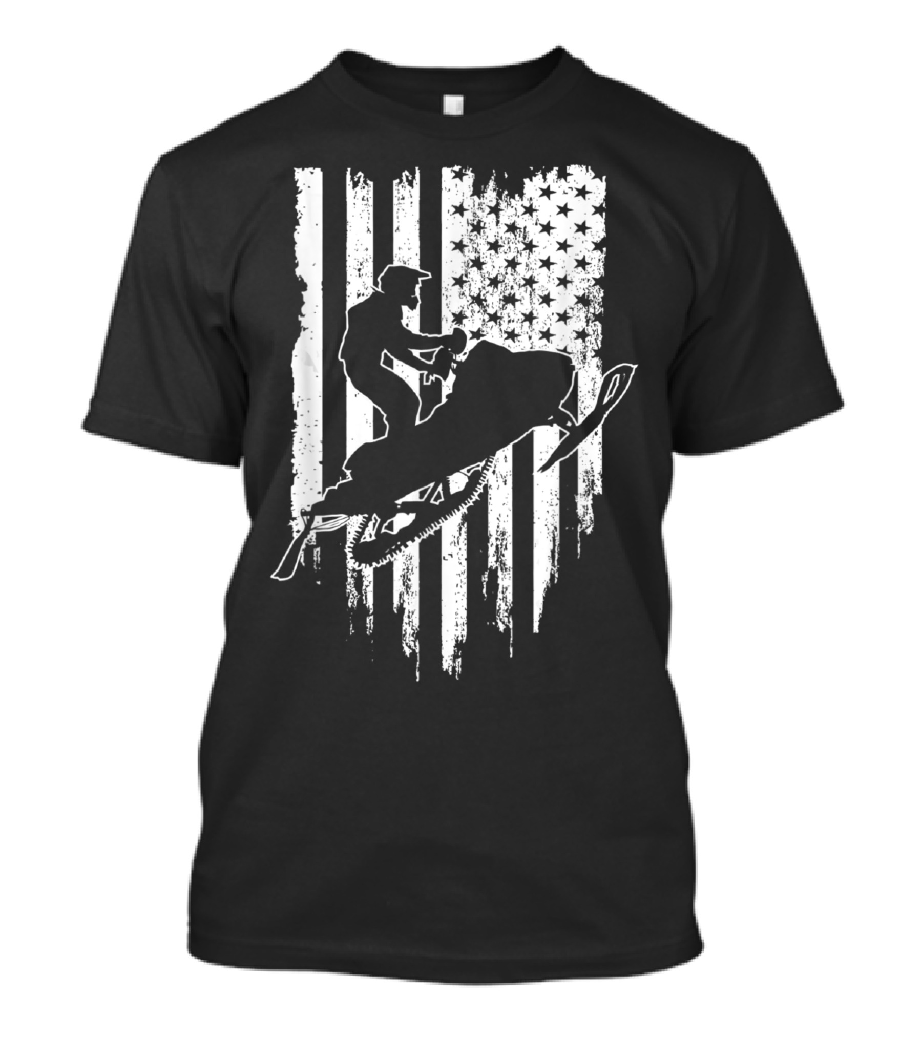 Vintage American Flag Snowmobiling Adventure T-Shirt