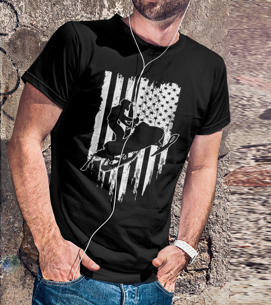 Vintage American Flag Snowmobiling Adventure T-Shirt