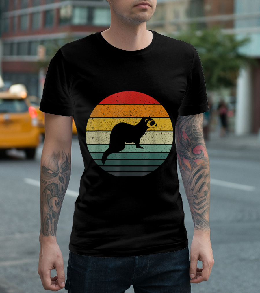 Vintage Ferret Retro Stripes Circle T-Shirt
