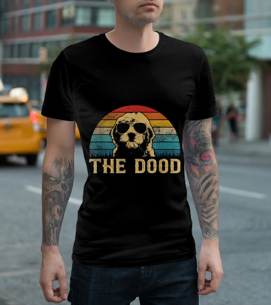 Vintage Goldendoodle The Dood Retro Sunglasses Stripes T-Shirt