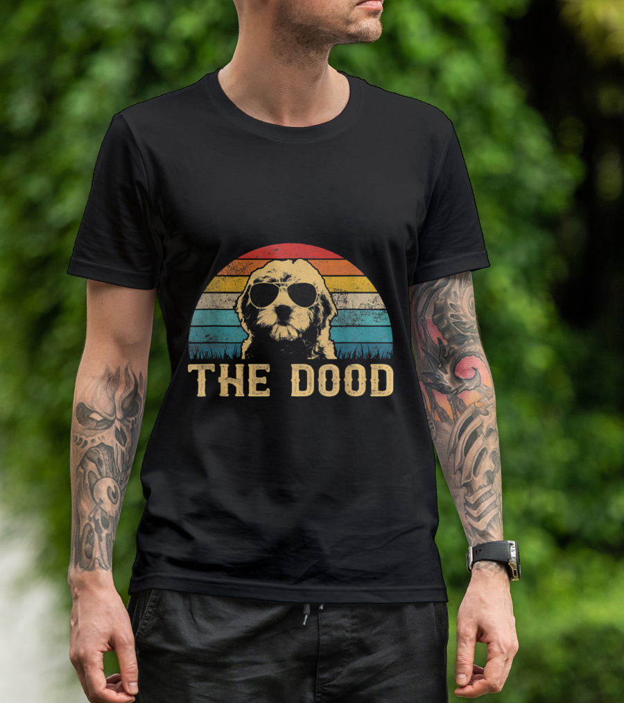 Vintage Goldendoodle The Dood Retro Sunglasses Stripes T-Shirt