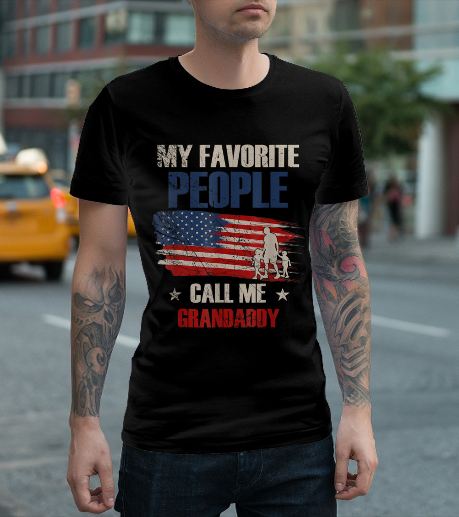Vintage My Favorite People Call Me Grandaddy American Flag Grandfather T-Shirt