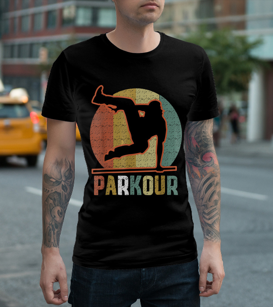 Vintage Parkour Retro Silhouette Circle T-Shirt