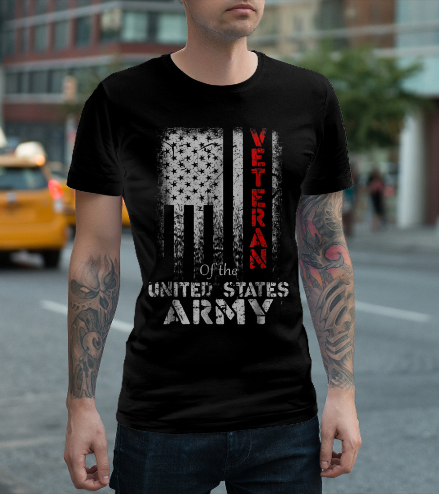Vintage Veteran Of The United States Army American Flag T-Shirt