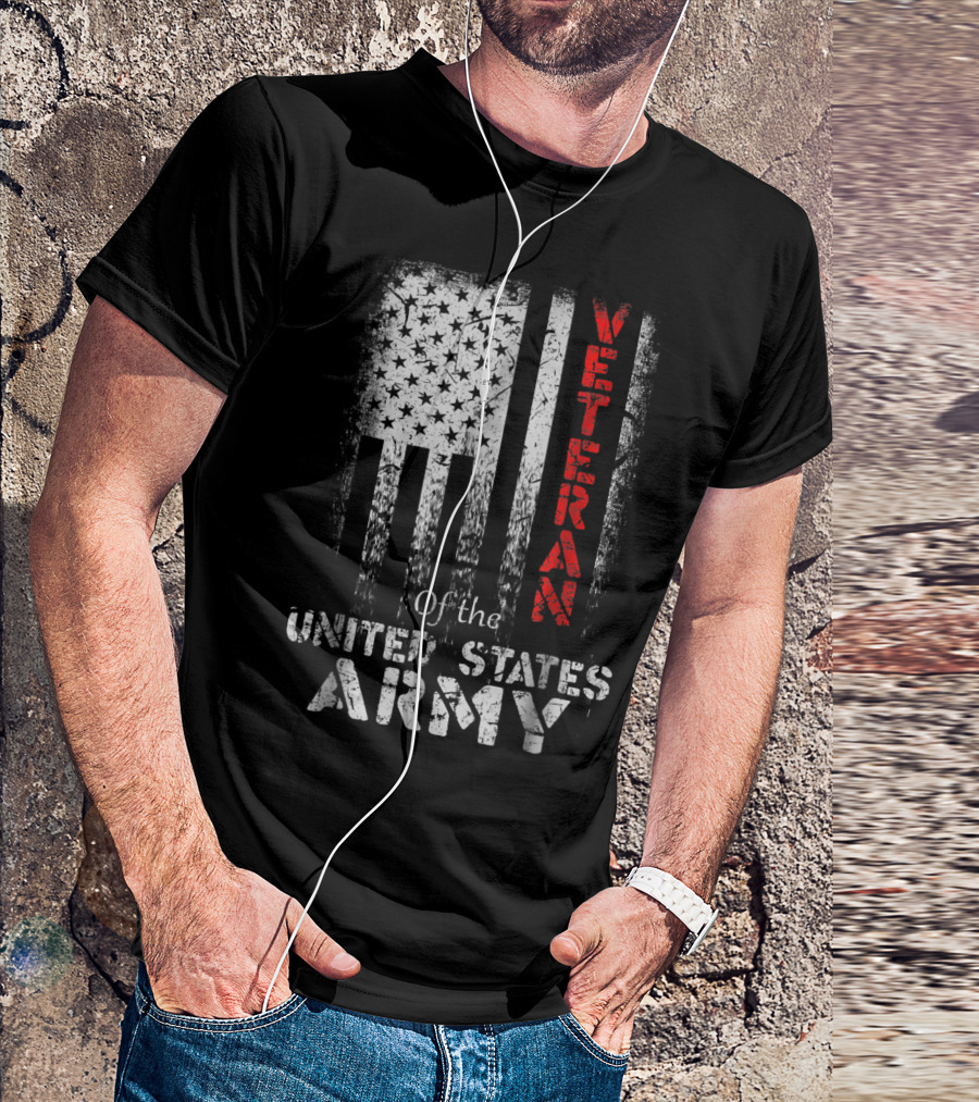 Vintage Veteran Of The United States Army American Flag T-Shirt