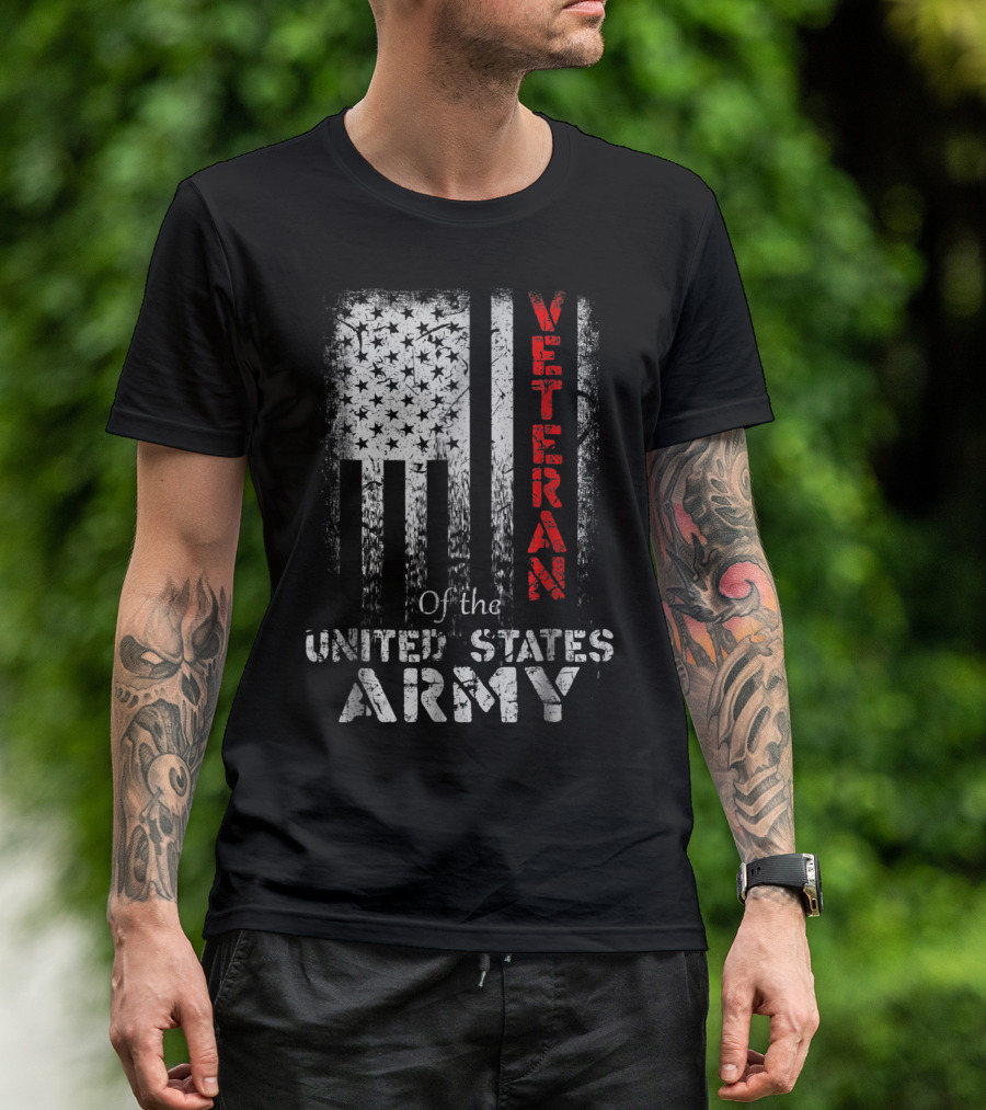 Vintage Veteran Of The United States Army American Flag T-Shirt