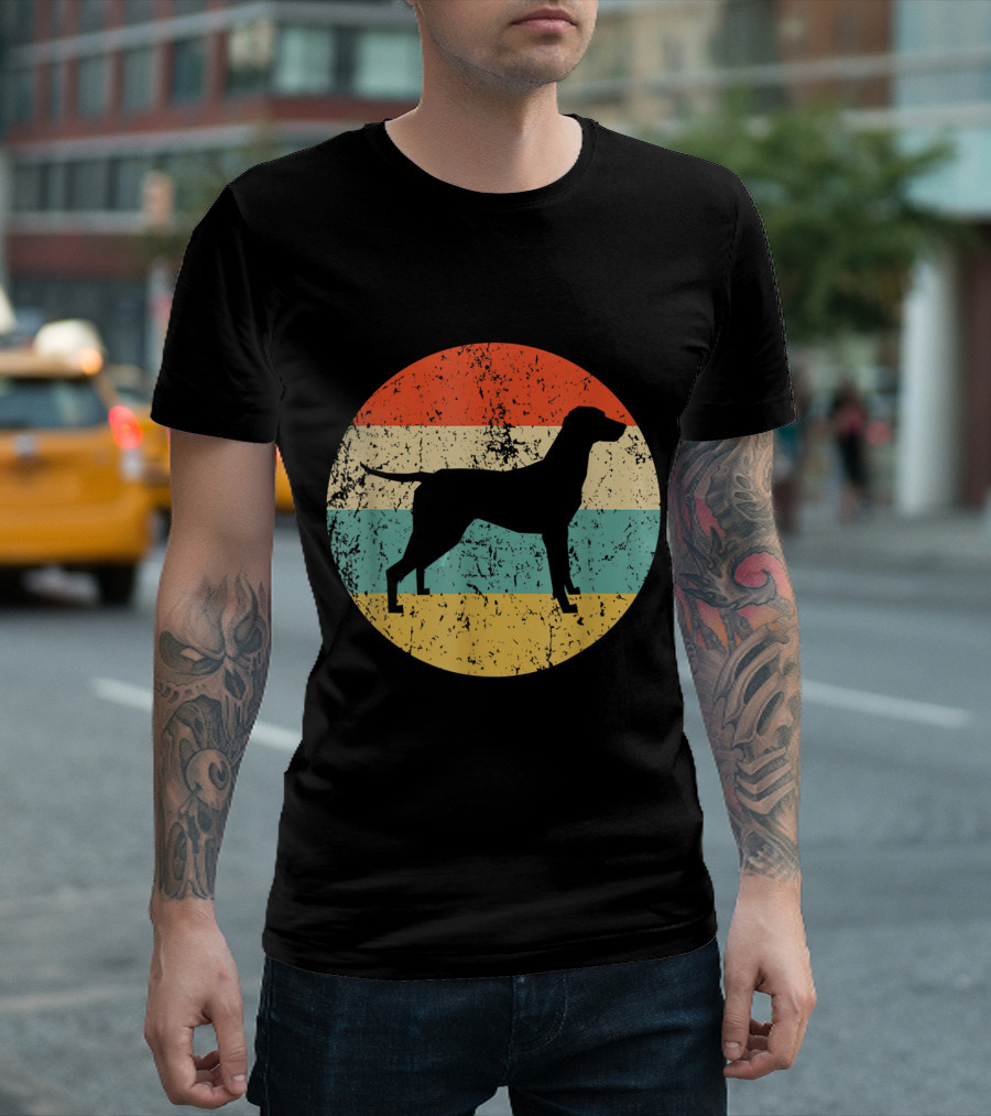 Vintage Vizsla Dog Silhouette Retro Stripes T-Shirt
