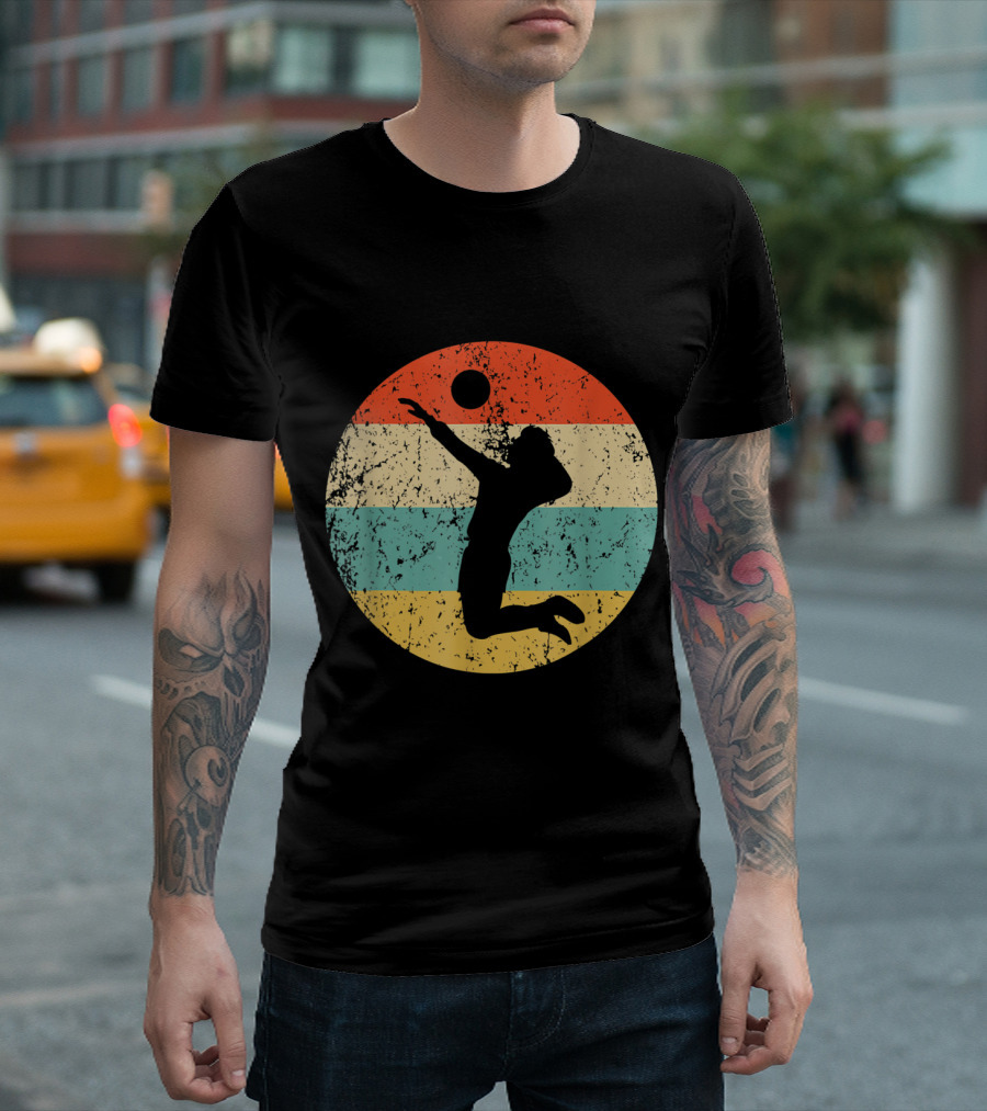 Vintage Volleyball Player Silhouette Retro Circle T-Shirt