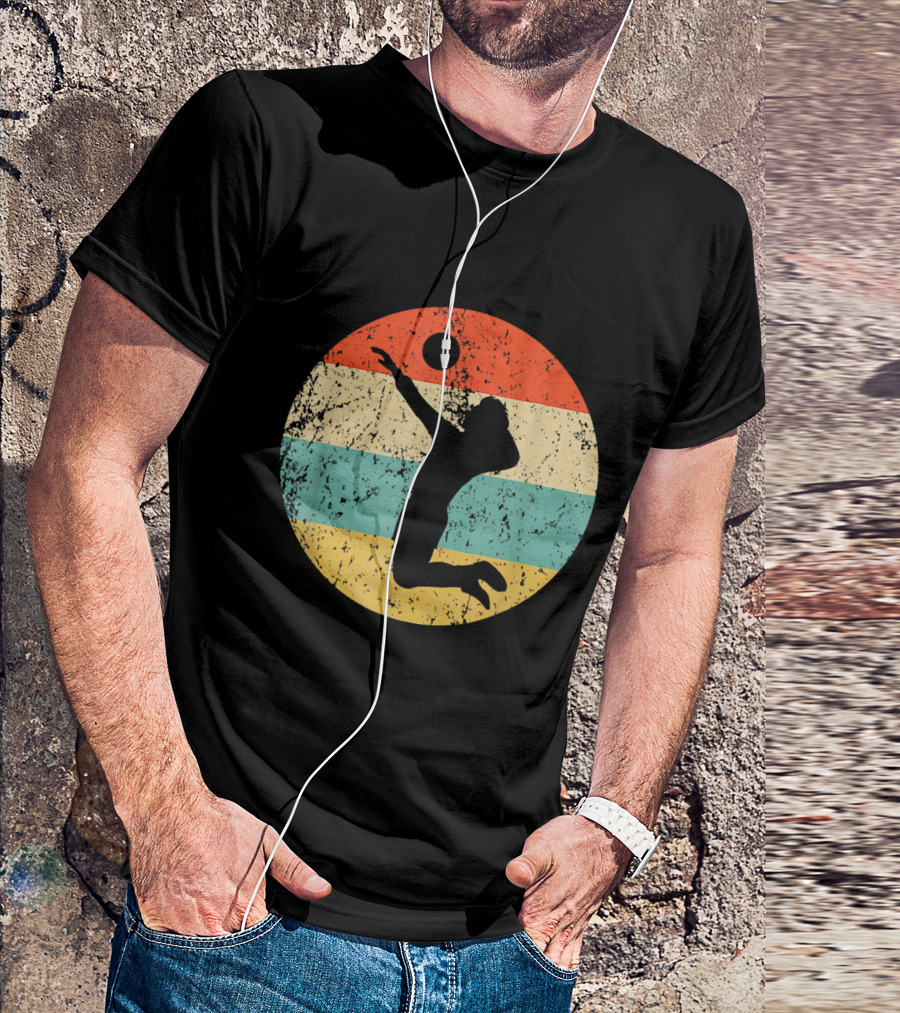 Vintage Volleyball Player Silhouette Retro Circle T-Shirt