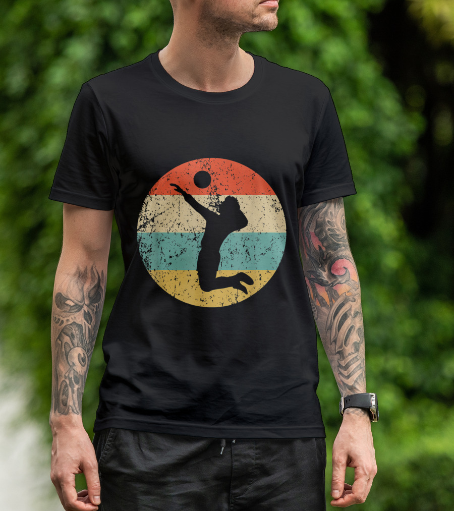 Vintage Volleyball Player Silhouette Retro Circle T-Shirt
