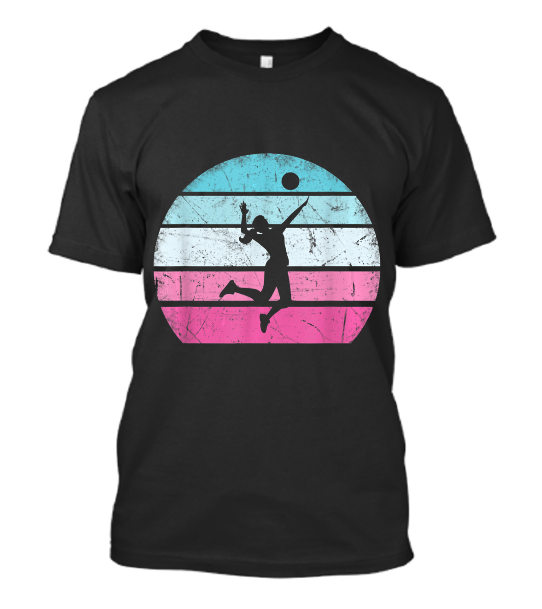 Volleyball Girl Retro Silhouette Vintage Stripes T-Shirt