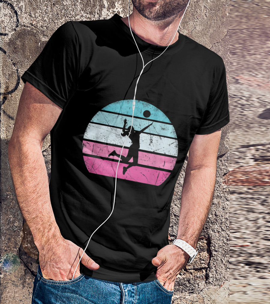 Volleyball Girl Retro Silhouette Vintage Stripes T-Shirt