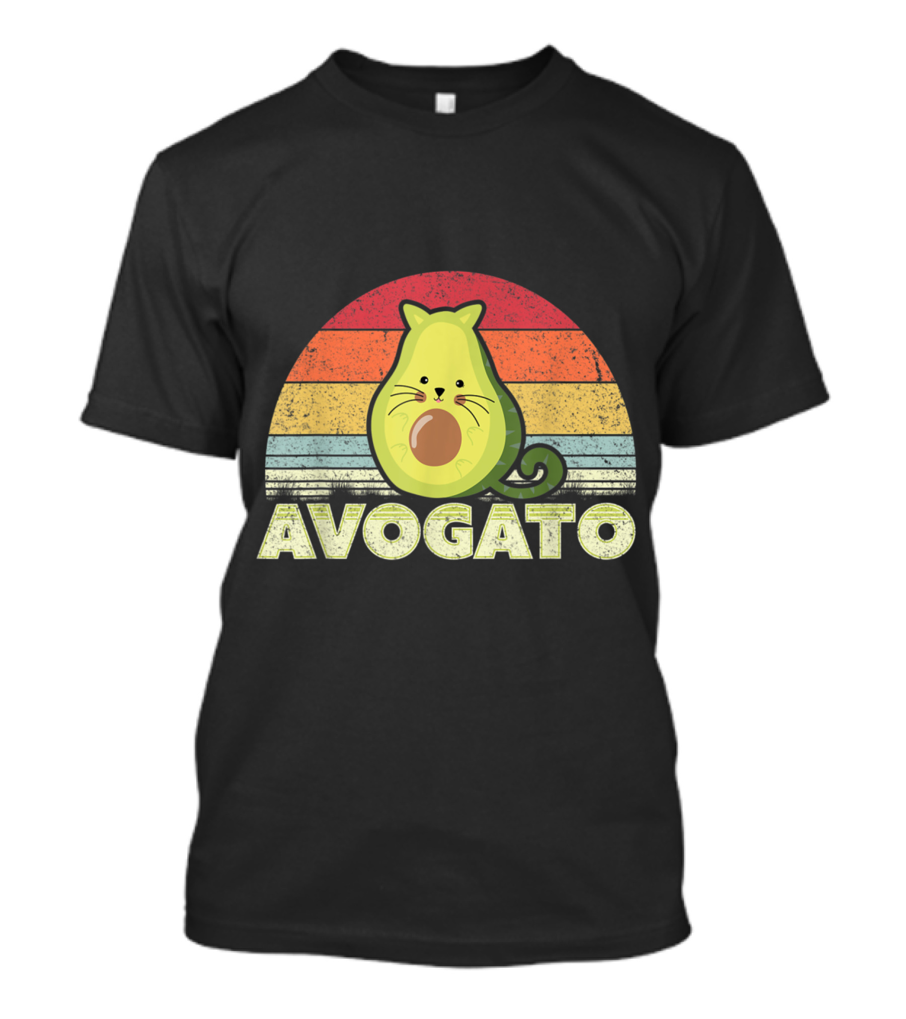 Avogato Cat Avocado Retro Sunset Mexican Cinco De Mayo T-Shirt