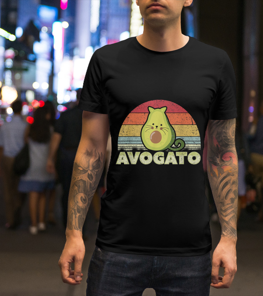 Avogato Cat Avocado Retro Sunset Mexican Cinco De Mayo T-Shirt