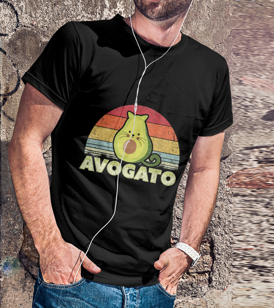 Avogato Cat Avocado Retro Sunset Mexican Cinco De Mayo T-Shirt