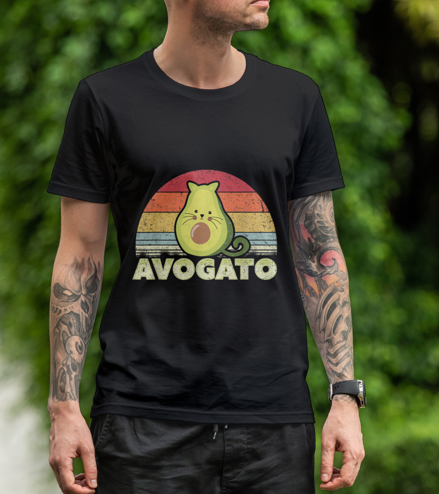 Avogato Cat Avocado Retro Sunset Mexican Cinco De Mayo T-Shirt