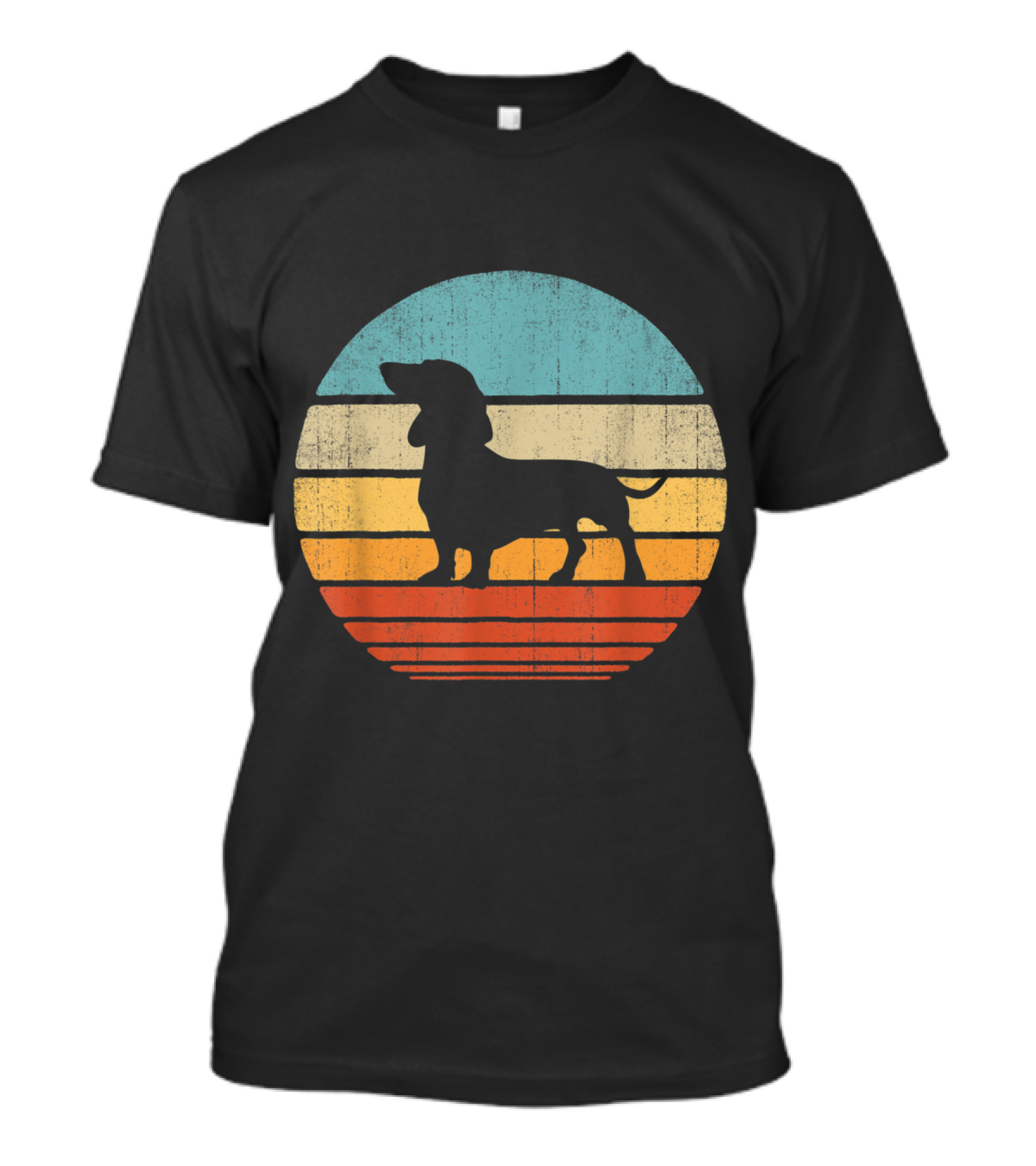 Dachshund Vintage Sunset 60s 70s Silhouette Retro Stripes T-Shirt