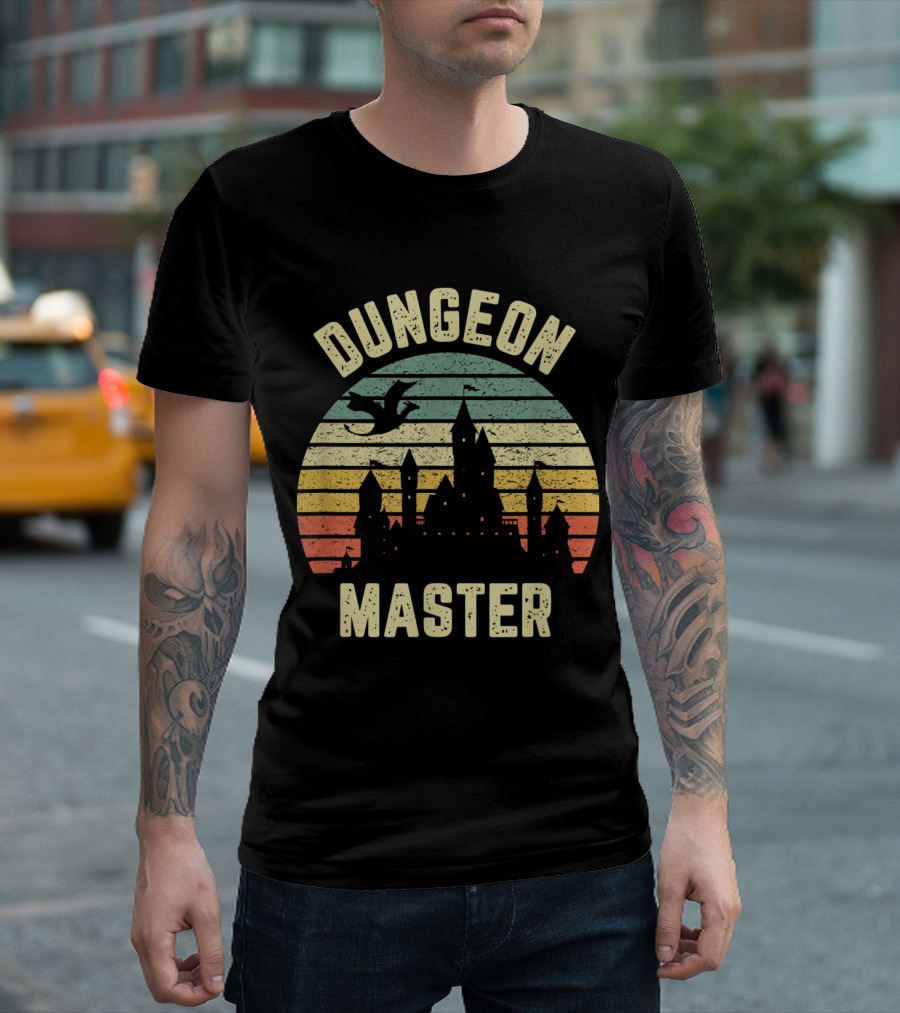 Dungeon Master Castle Silhouette With Dragon Retro T-Shirt