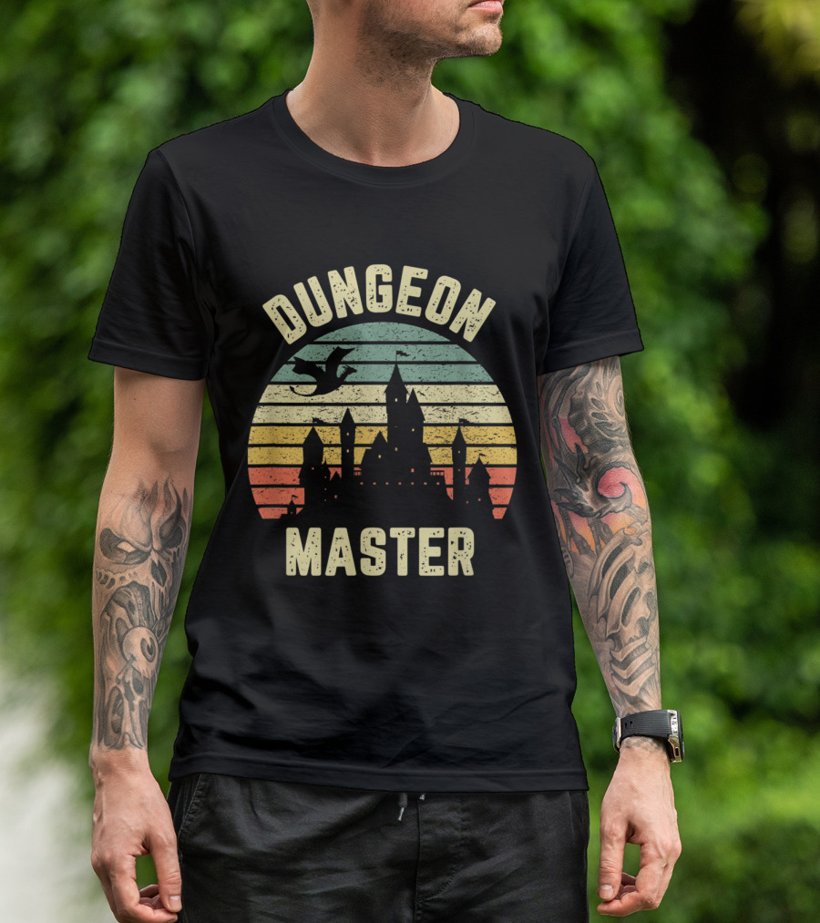 Dungeon Master Castle Silhouette With Dragon Retro T-Shirt