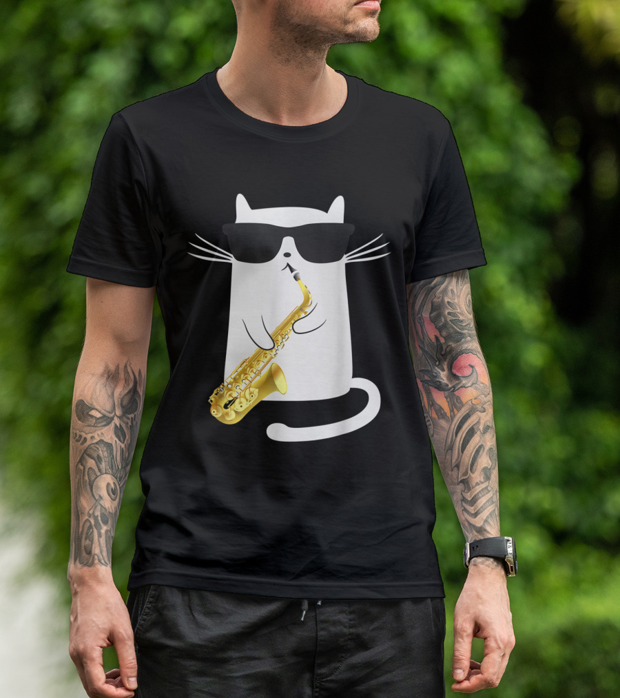 Funny Cat With Saxophone And Sunglasses T-Shirt