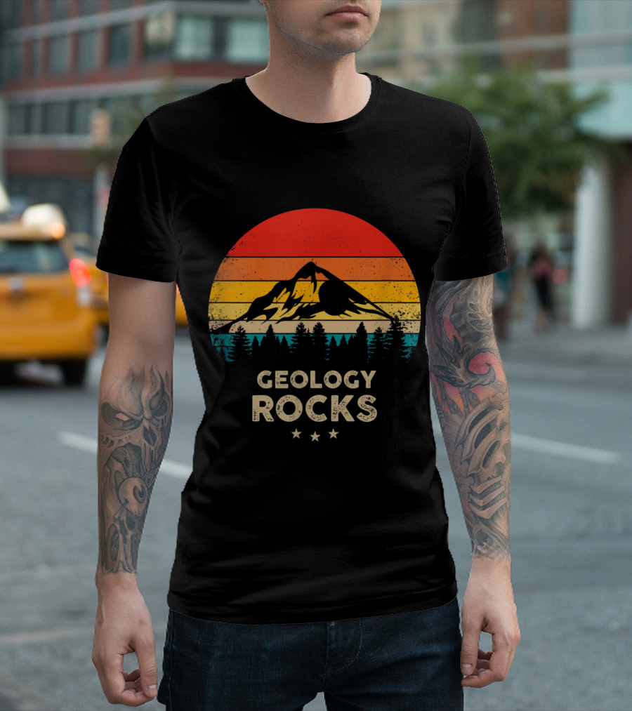 Geology Rocks Vintage Mountain Sunset Retro Forest T-Shirt