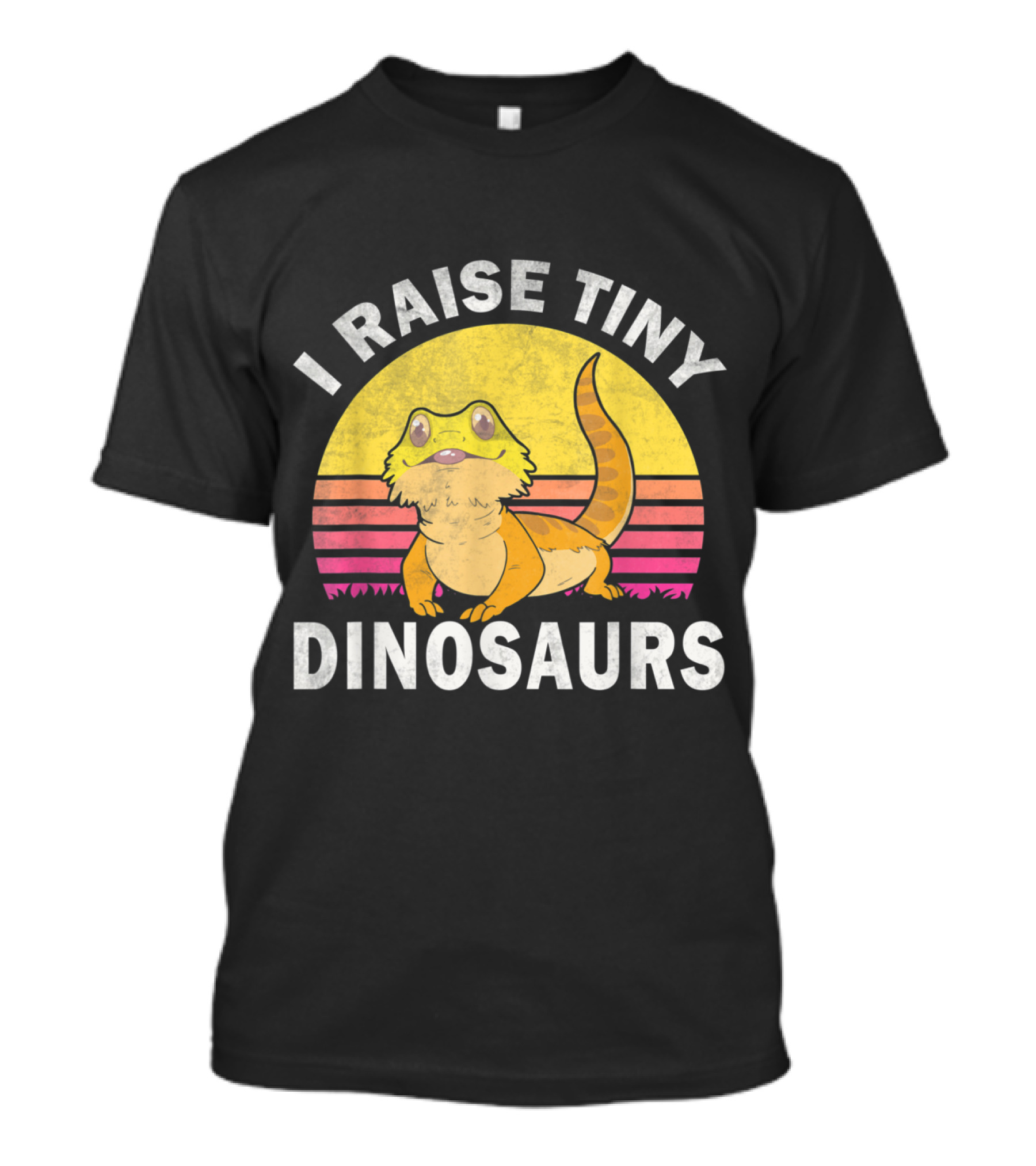 I Raise Tiny Dinosaurs For Bearded Dragon Lovers With Retro Sunset T-Shirt