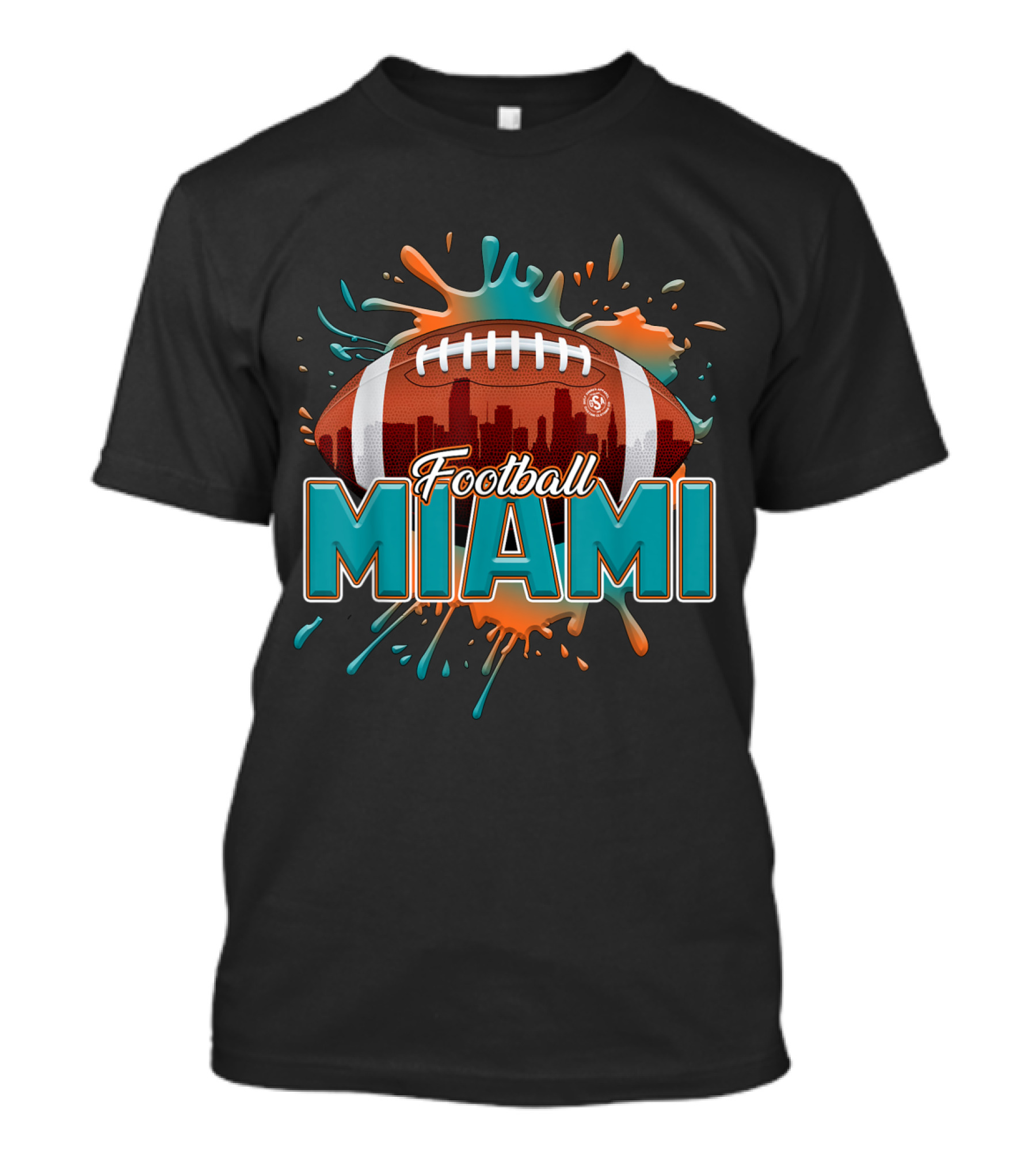 Miami Football Vintage Orange Aqua Splash Ball Graphics T-Shirt