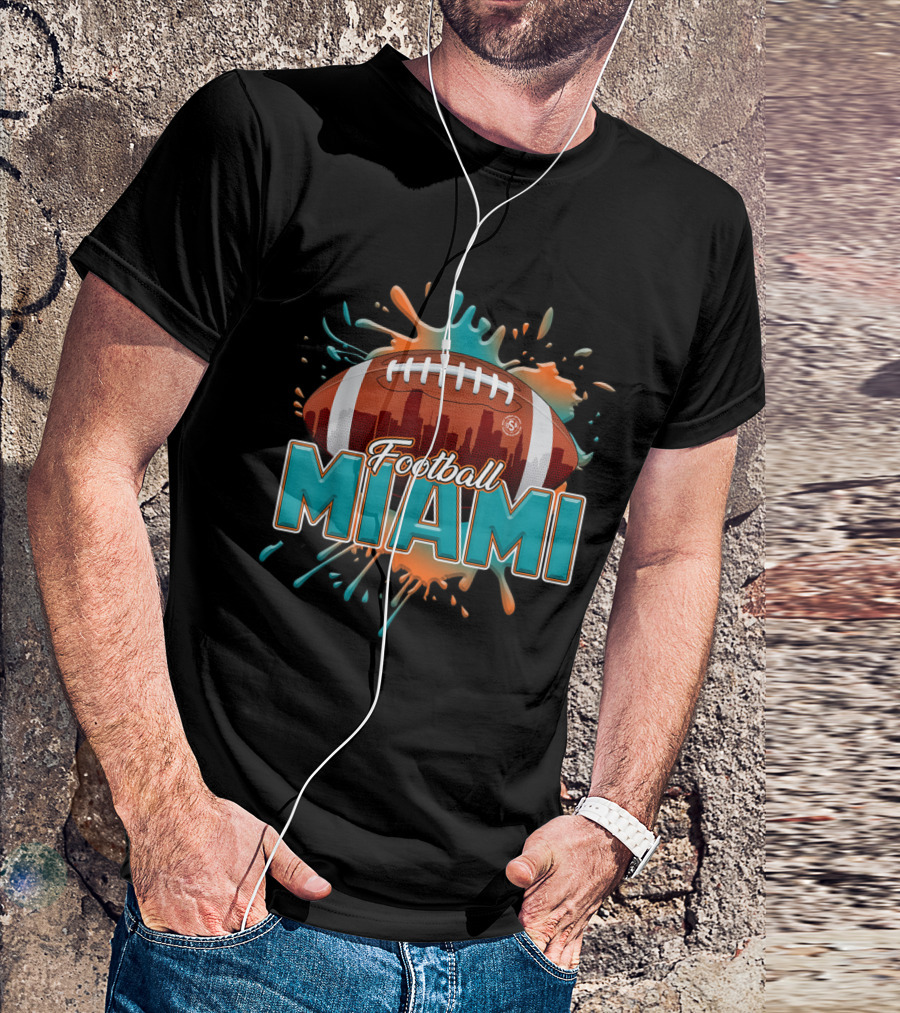 Miami Football Vintage Orange Aqua Splash Ball Graphics T-Shirt