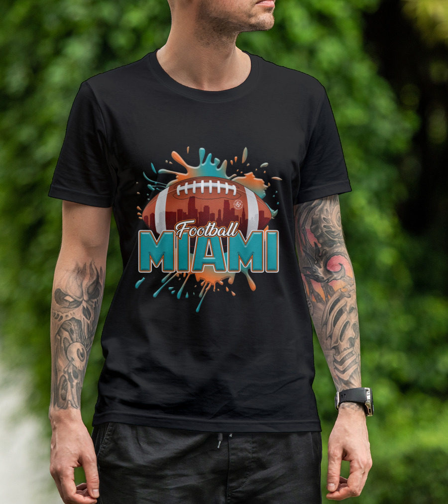 Miami Football Vintage Orange Aqua Splash Ball Graphics T-Shirt