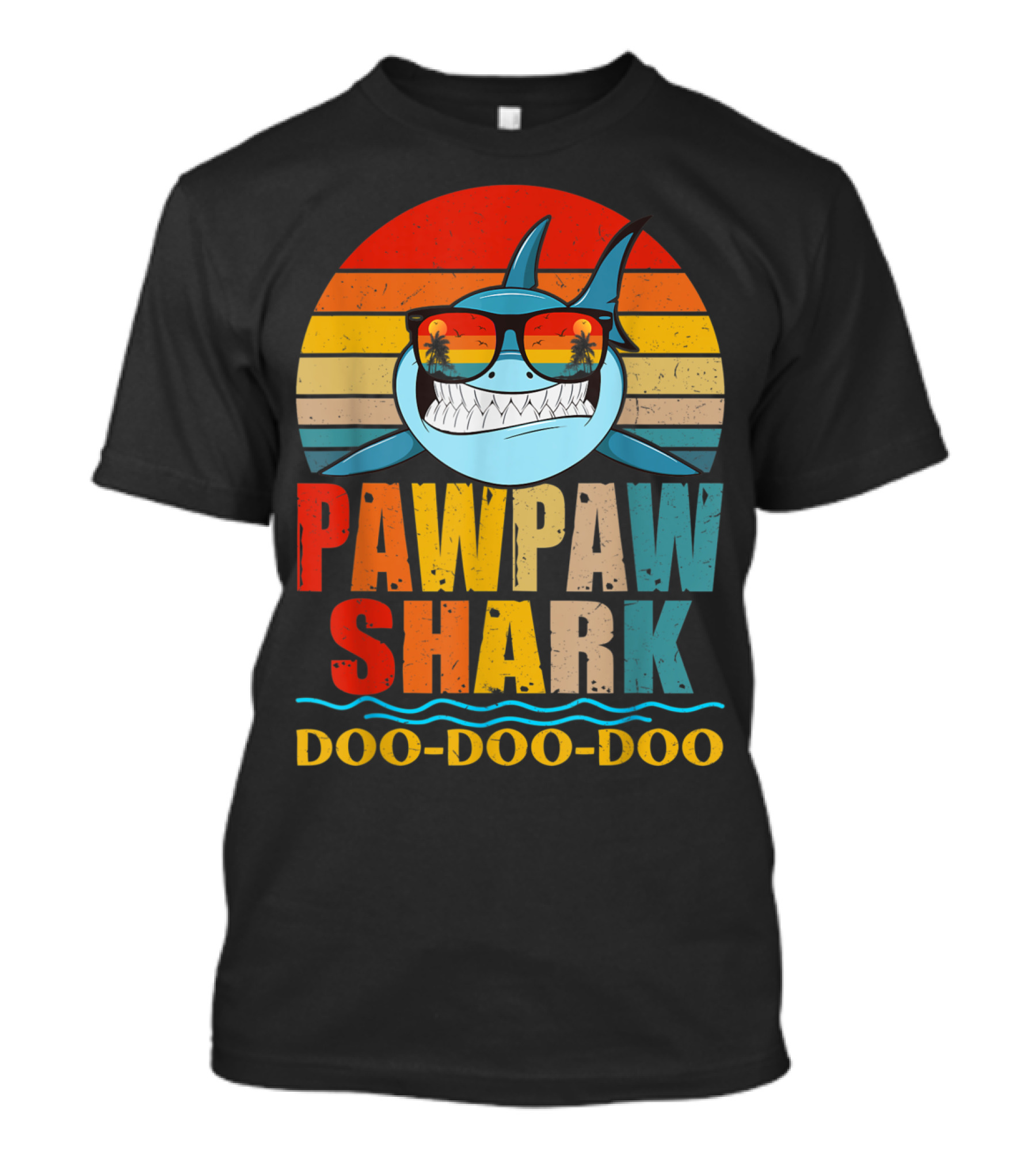 Pawpaw Shark Doo Doo Doo Retro Vintage Sunglasses Sunset Stripes T-Shirt