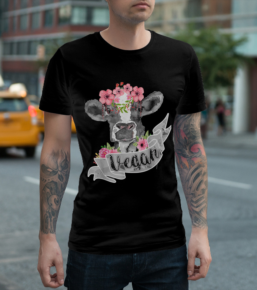 Vegan Cow with Flower Headband and Banner T-Shirt