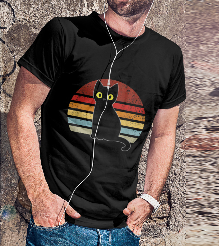 Vintage Black Cat Retro Sunset Funny Kitten T-Shirt