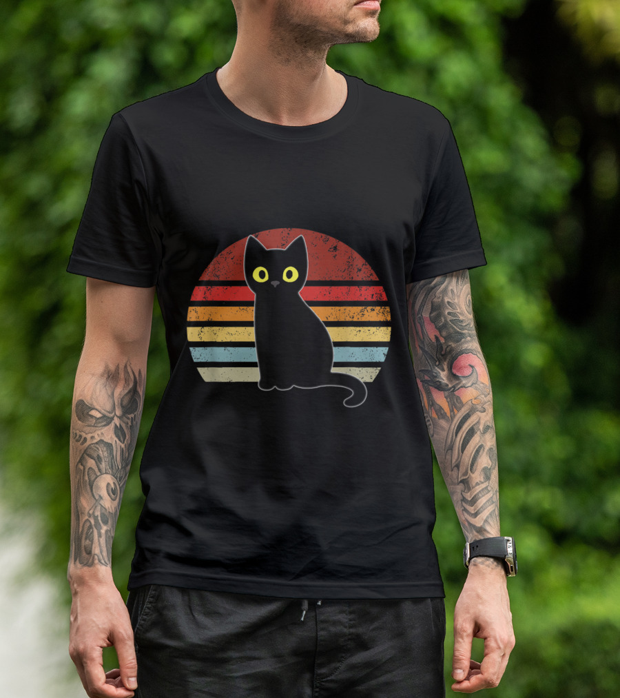 Vintage Black Cat Retro Sunset Funny Kitten T-Shirt