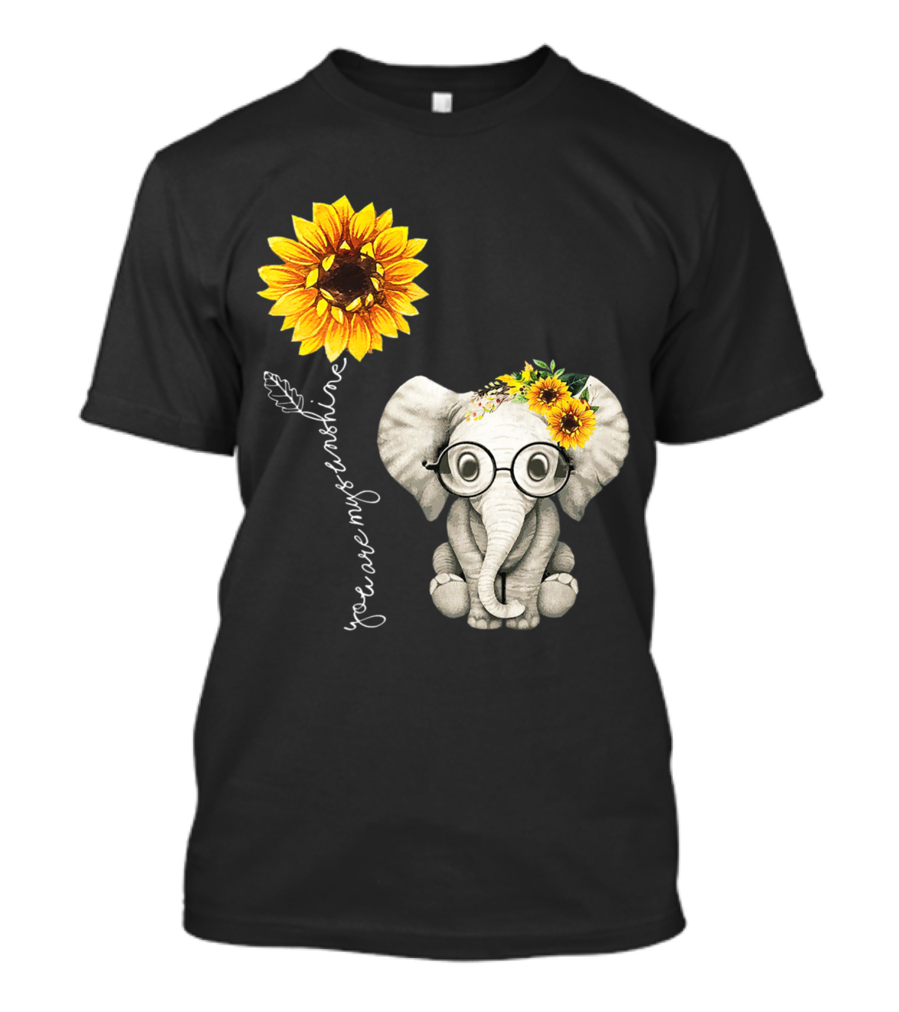 You Are My Sunshine Sunflower Elephant With Glasses And Hippie Floral Crown T-Shirt