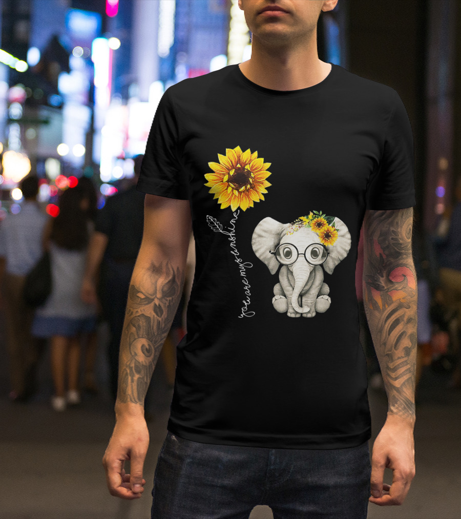 You Are My Sunshine Sunflower Elephant With Glasses And Hippie Floral Crown T-Shirt