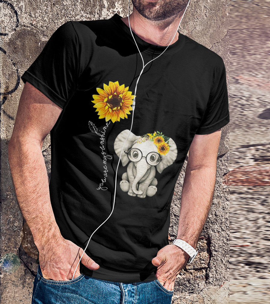 You Are My Sunshine Sunflower Elephant With Glasses And Hippie Floral Crown T-Shirt