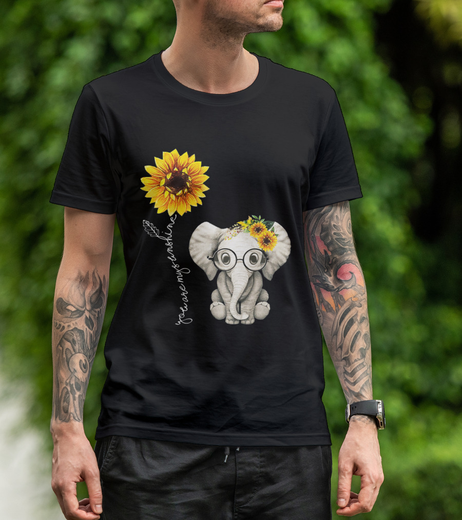 You Are My Sunshine Sunflower Elephant With Glasses And Hippie Floral Crown T-Shirt