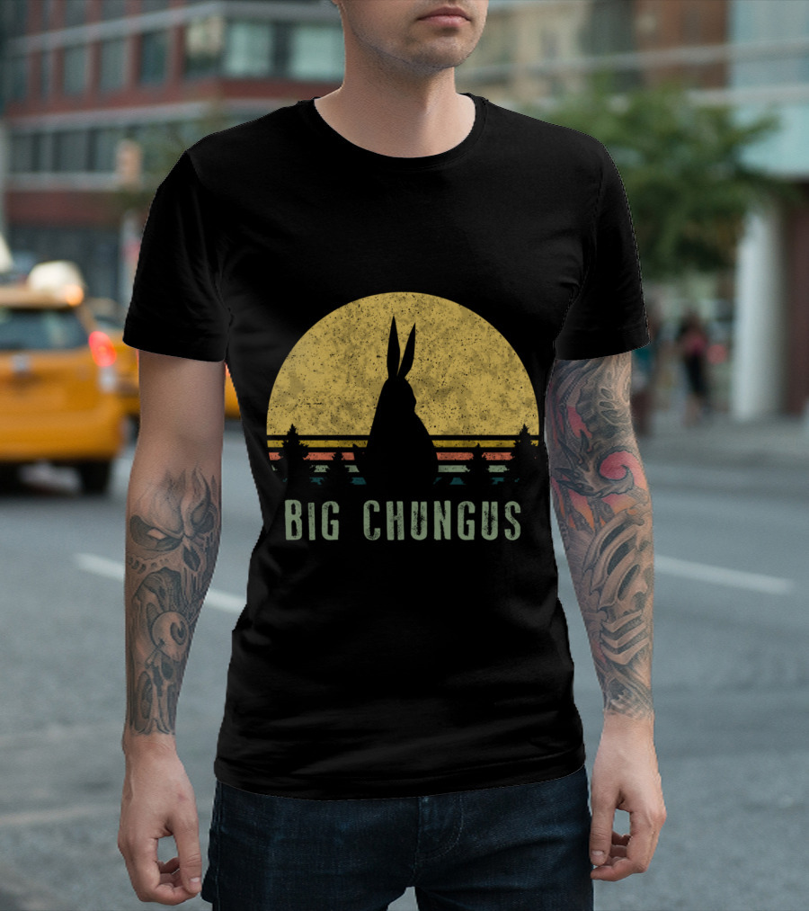 Big Chungus Vintage Sunset Silhouette Meme Video Game T-Shirt