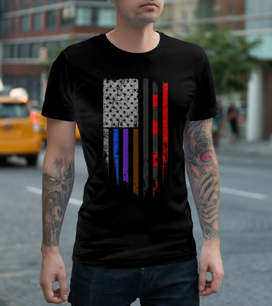 BJJ Jiu Jitsu Stars And Stripes Flag With Belt Colors T-Shirt
