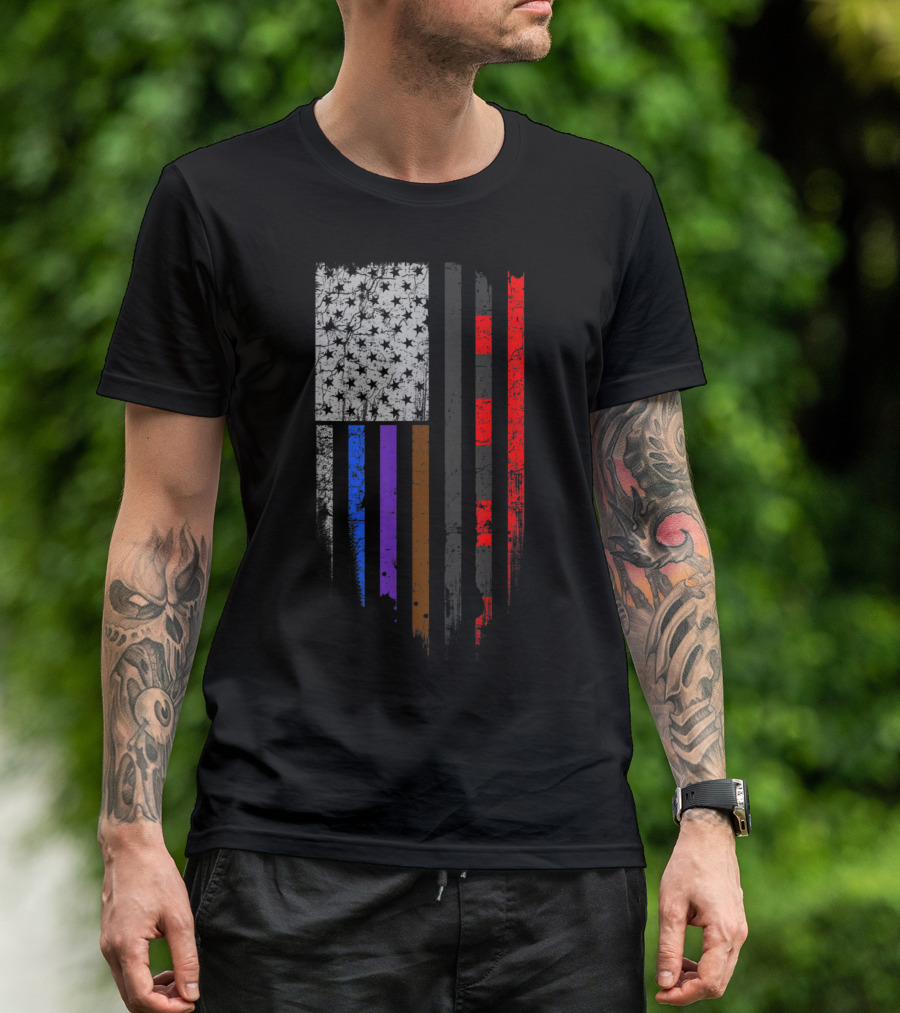 BJJ Jiu Jitsu Stars And Stripes Flag With Belt Colors T-Shirt
