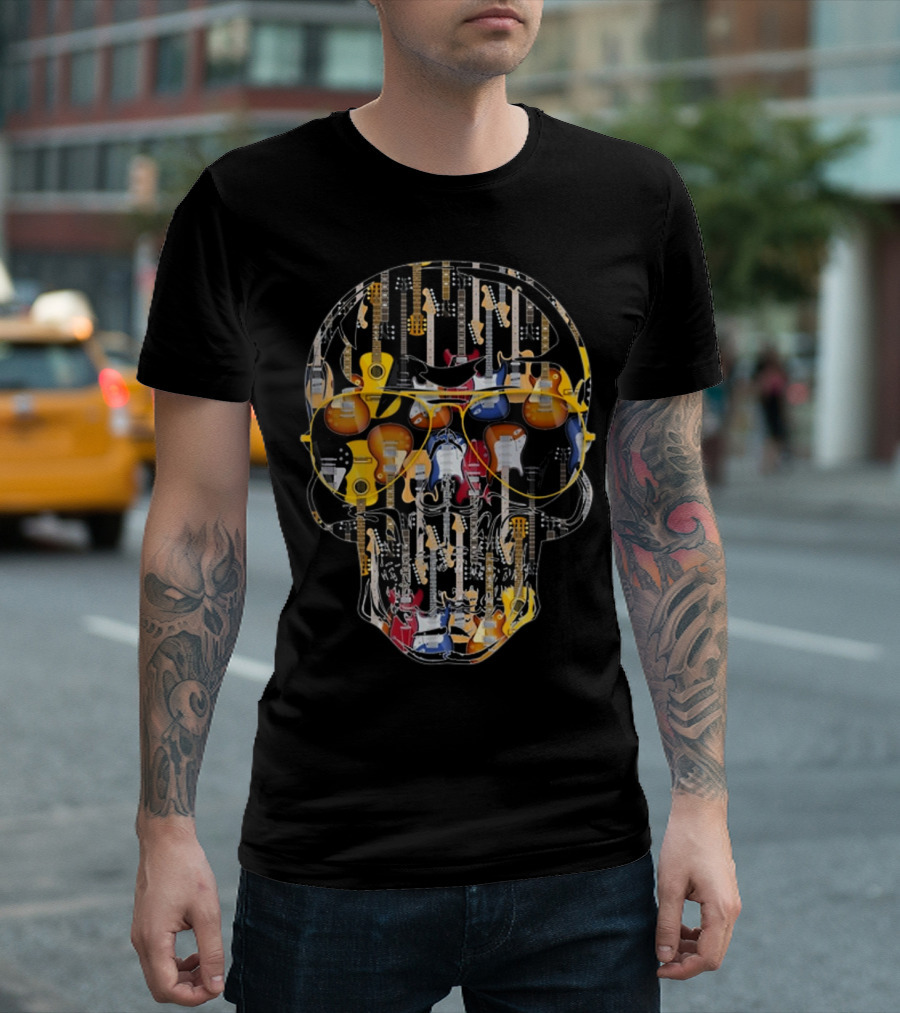 Guitar Skull Musician Lovers Rock And Roll Electric Guitar T-Shirt