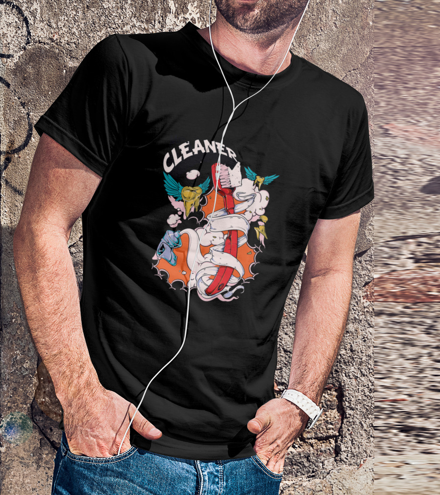Mr. Cleaner Toothbrush With Winged Teeth And Clouds T-Shirt