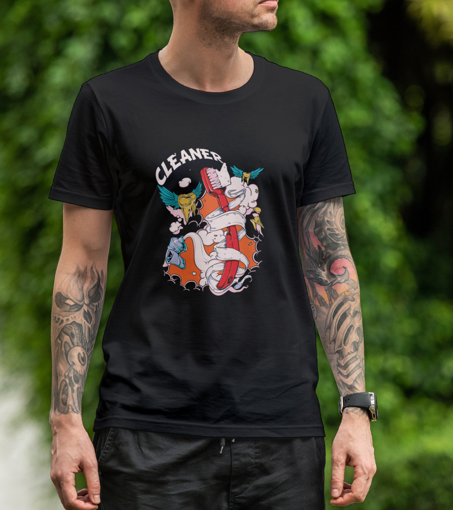 Mr. Cleaner Toothbrush With Winged Teeth And Clouds T-Shirt
